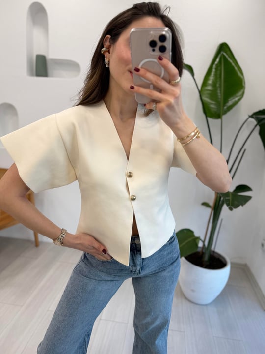 KREM 4554 KISA KOL ÇELİK HIRKA 