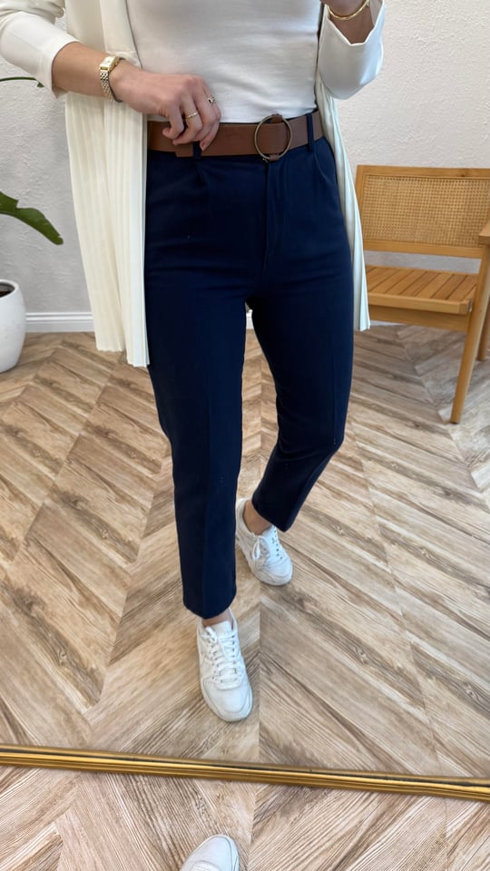LACİVERT 0755 BELİ KEMERLİ PANOLON