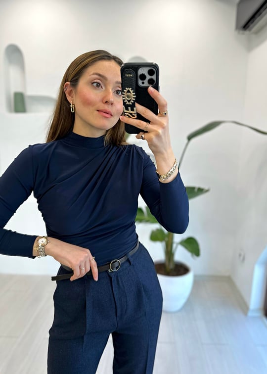 LACİVERT 1005 BÜZGÜLÜ BLUZ 
