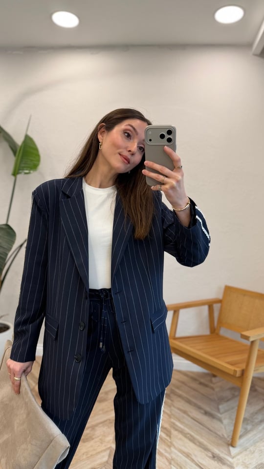 LACİVERT 1697 ÇİZGİLİ BLAZER CEKET 
