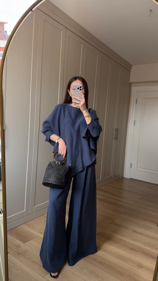 LACİVERT 2378 ASİMETRİK BLUZ TAKIM 