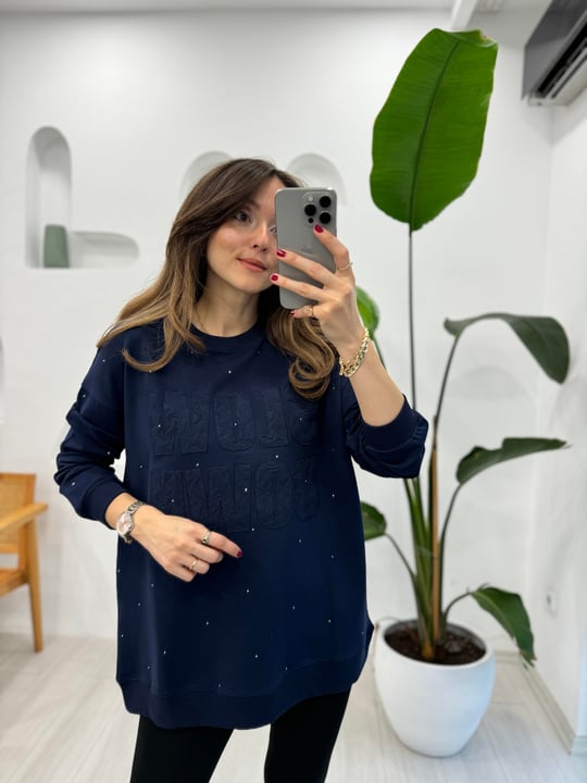 LACİVERT 2687 TAŞ DETAY SWEATSHİRT