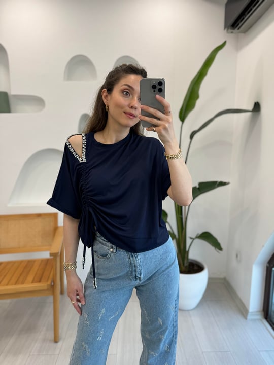 LACİVERT 2934 TAŞLI TSHİRT