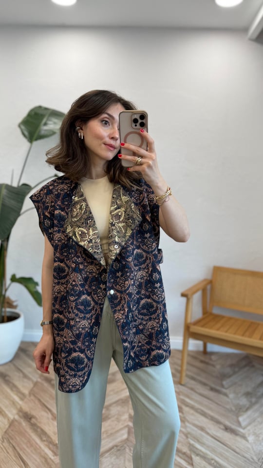LACİVERT 2954 ETNİK DESEN YELEK 