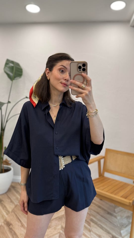 LACİVERT 31036 GÖMLEK ŞORT TAKIM 