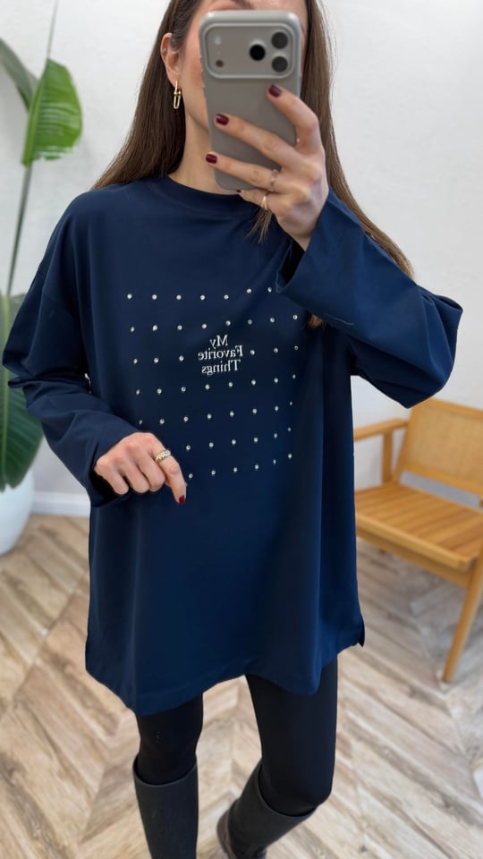 LACİVERT 3112 TAŞ DETAY SWEATSHİRT