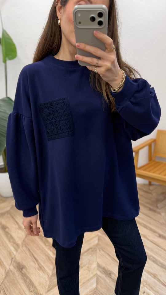 LACİVERT 3189 ÖRME DETAY SWEATSHİRT