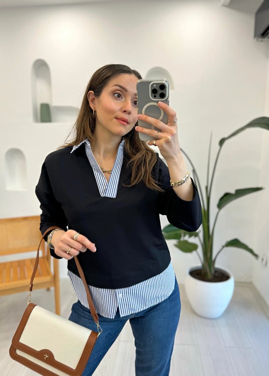 LACİVERT 34152 ÇİZGİLİ SWEAT