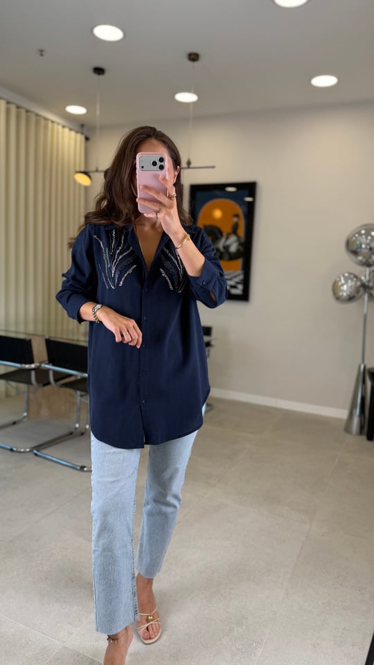 LACİVERT 3460 NAKIŞ DETAY GÖMLEK