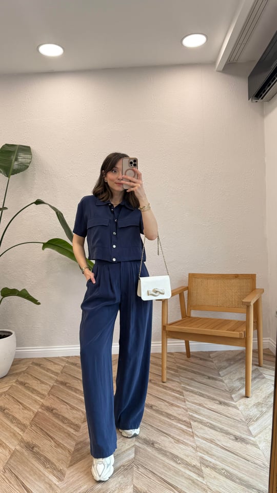 LACİVERT 4661 TENCEL GÖMLEK TAKIM 