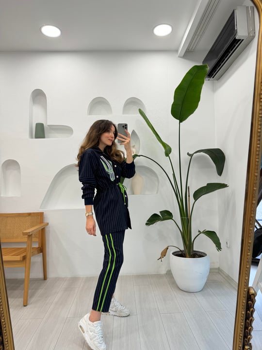 LACİVERT 4664 NAKIŞLI ÇİZGİLİ TAKIM 