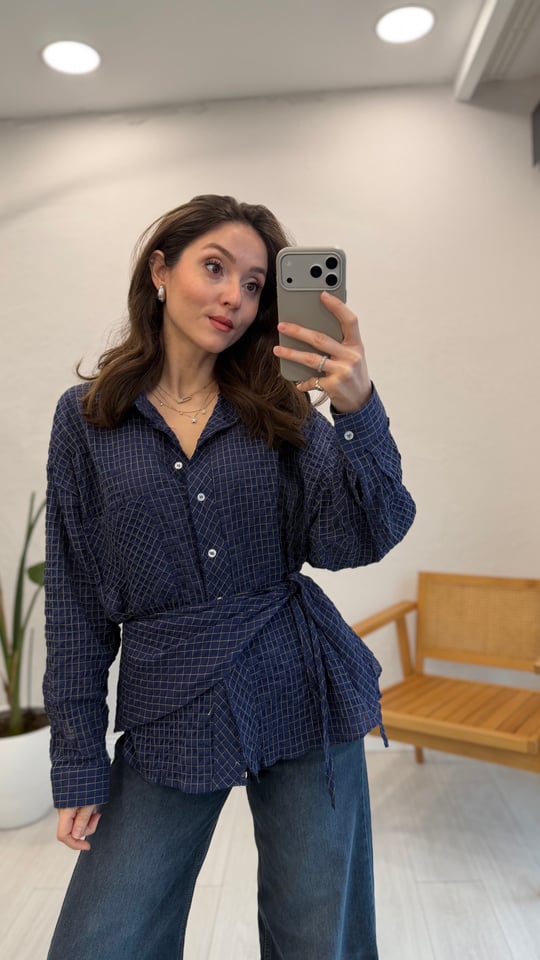LACİVERT 5047 KARELİ ŞALLI GÖMLEK 