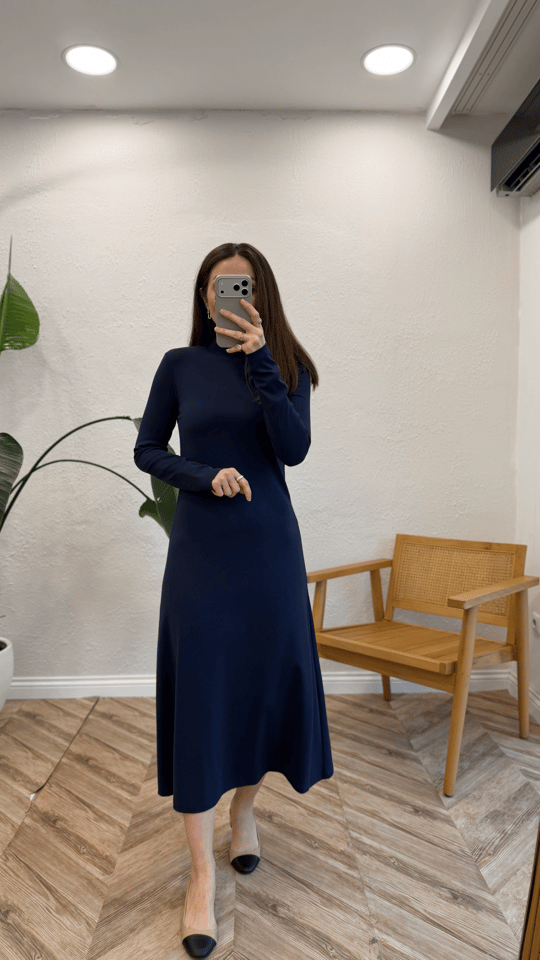 LACİVERT 5357 BALIKÇI YAKA ELBİSE 