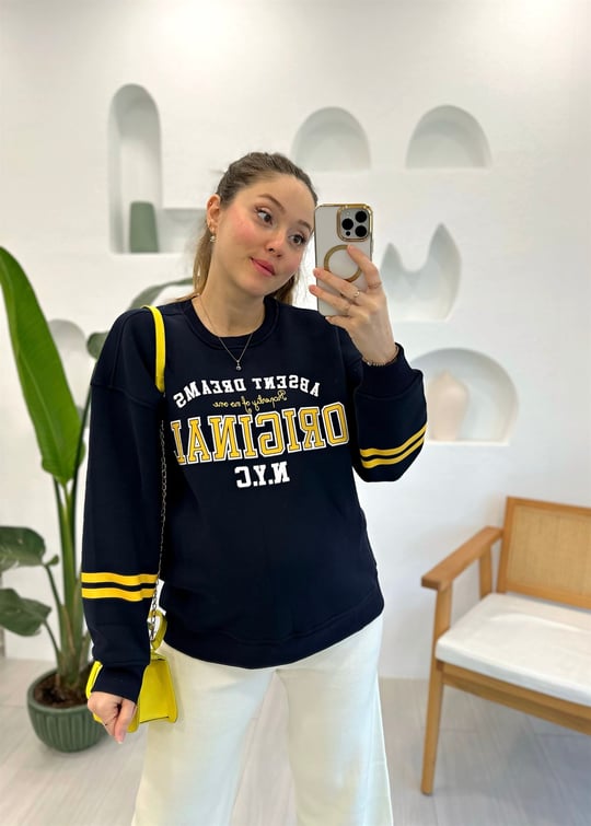 LACİVERT BASKILI SWEAT 