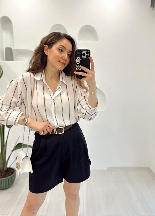 LACİVERT KEMERLİ ŞORT 
