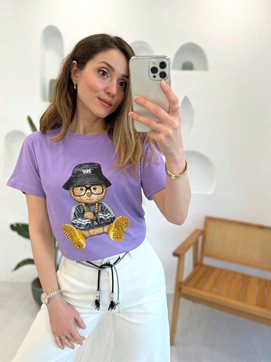 LİLA TEDY TAŞLI TSHIRT