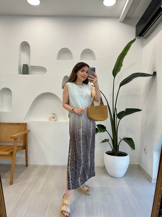 MAVİ -KAHVE 34552 LEOPARLI ELBİSE 