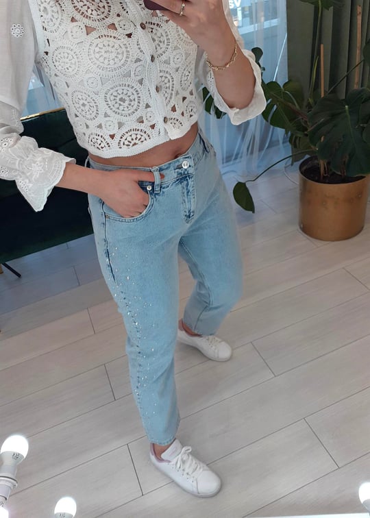 MAVİ KENARLARI TAŞ MOM JEAN