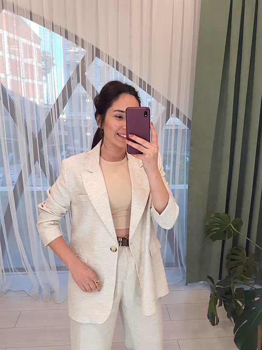 NATURAL ÖNÜ DÜĞMELİ KETEN BLAZER CEKET 