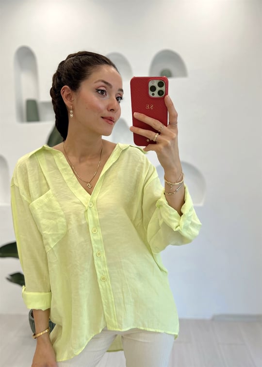 NEON SARI OVERSİZE GÖMLEK