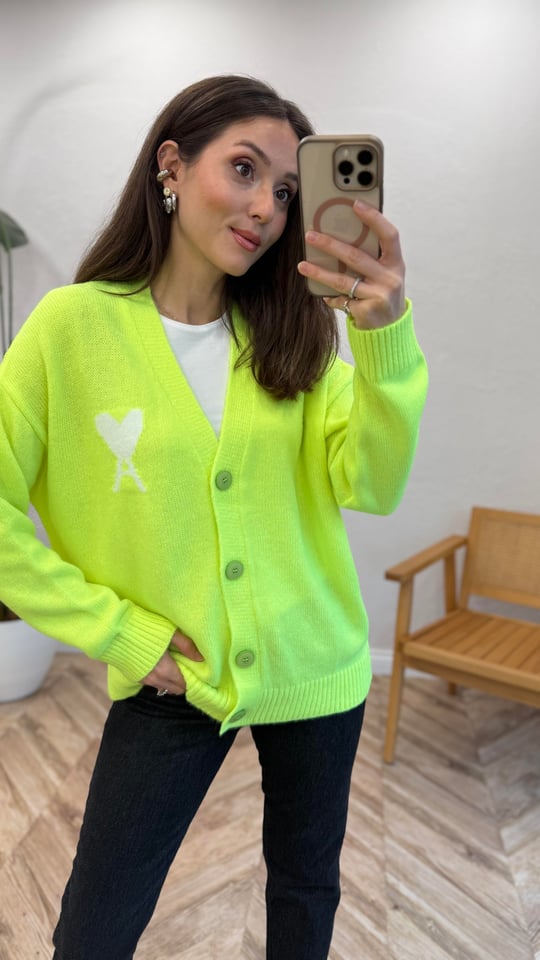 NEON YEŞİL 1045 KALP DETAY HIRKA 