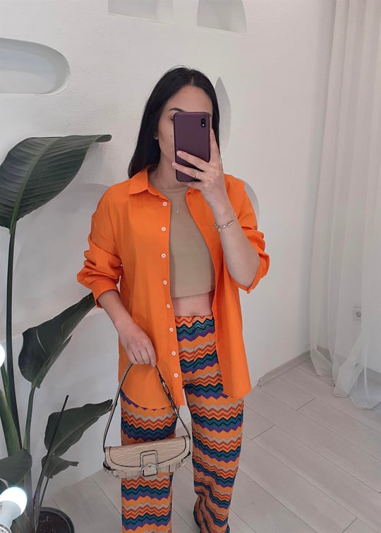 ORANGE ARKASI DÜĞME DETAY GÖMLEK 