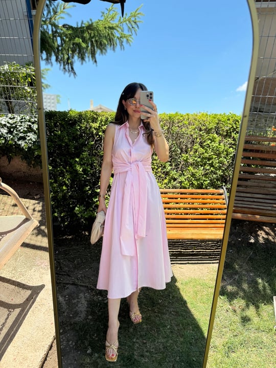 PEMBE 0012 BEL BAĞLAMALI ELBİSE 