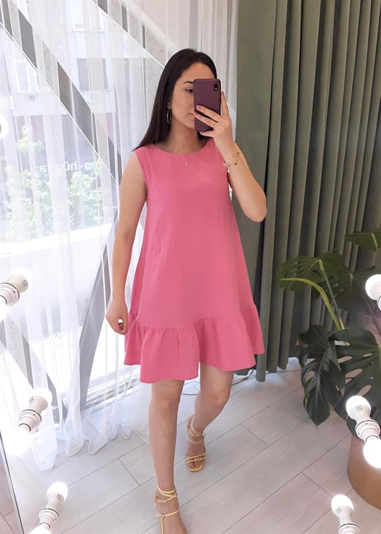 PEMBE 0284 FIRFIRLI ELBİSE