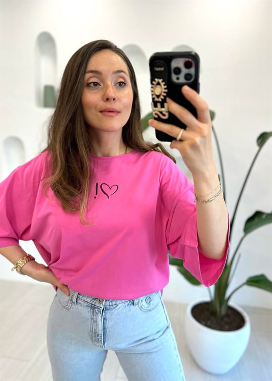 PEMBE 0292 KALP ÜNLEM BASKI TSHİRT