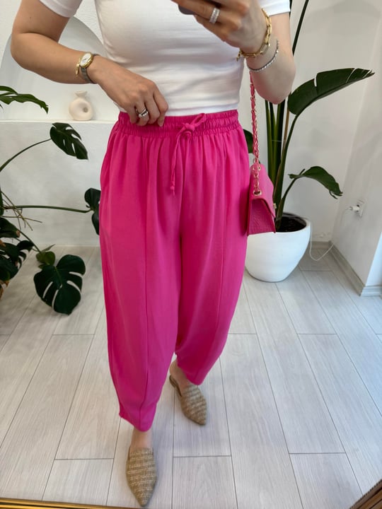 PEMBE 1147 KETEN PANTOLON