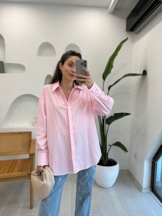 PEMBE 11750 ÇİZGİLİ GÖMLEK