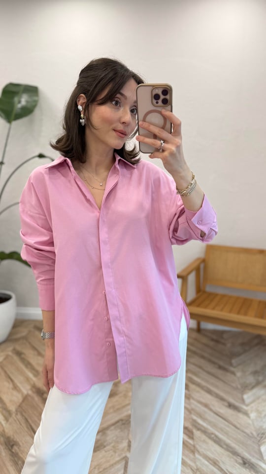 PEMBE 1478 OVERSİZE GÖMLEK 