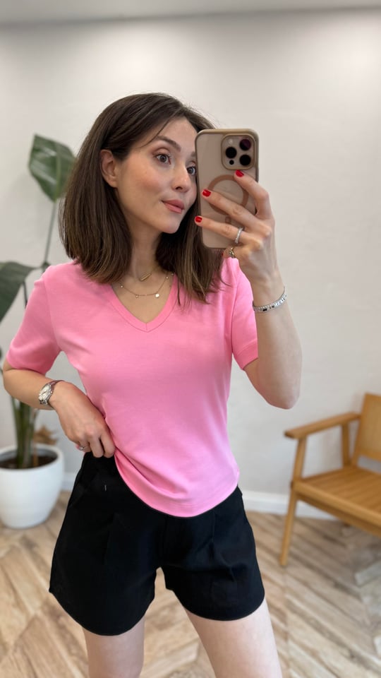 PEMBE 1840 V YAKA TİŞÖRT