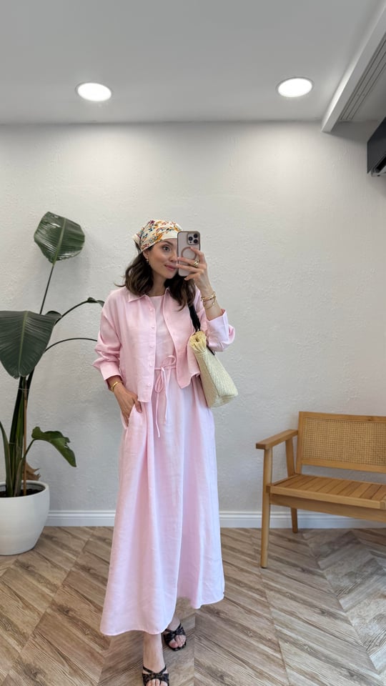 PEMBE 2770 BELLİ KUŞAKLI ELBİSE TAKIM 