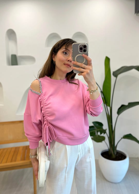 PEMBE 2858 TAŞLI SWEAT 