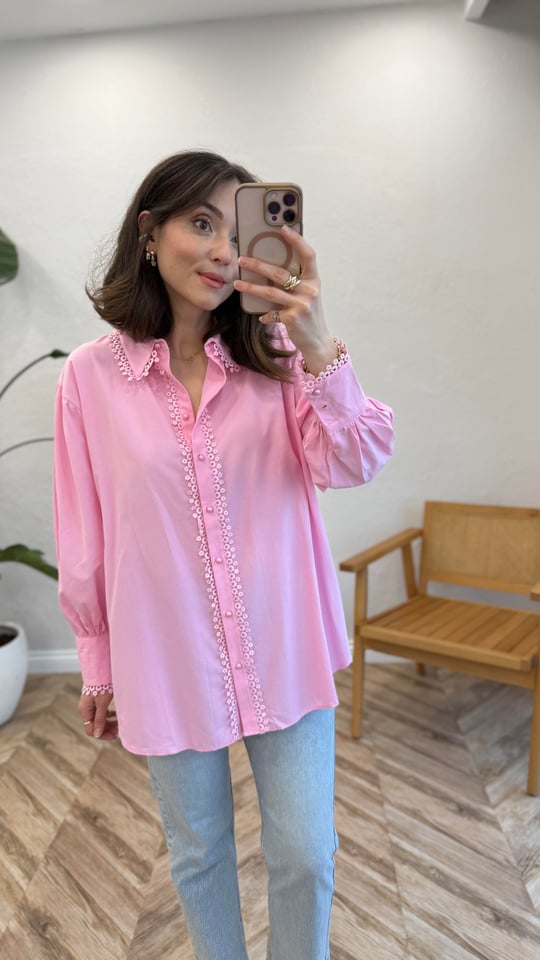 PEMBE 2917 DANTEL DETAY GÖMLEK