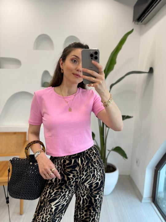 PEMBE 30124 CROP TSHİRT 