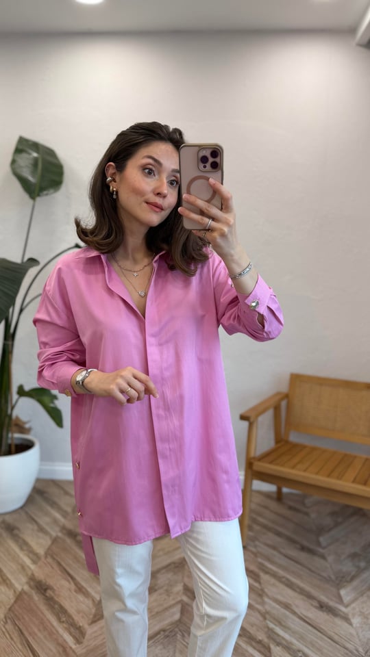 PEMBE 4345  DÜĞME DETAY GÖMLEK 