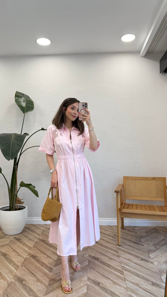PEMBE 4800 NAKIŞ DETAY ELBİSE 
