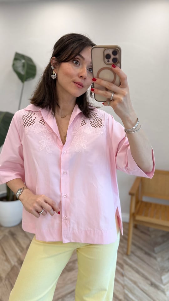 PEMBE 4830 İŞLEMELİ GÖMLEK