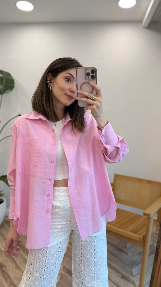 PEMBE 4907 OVERSİZE GÖMLEK 