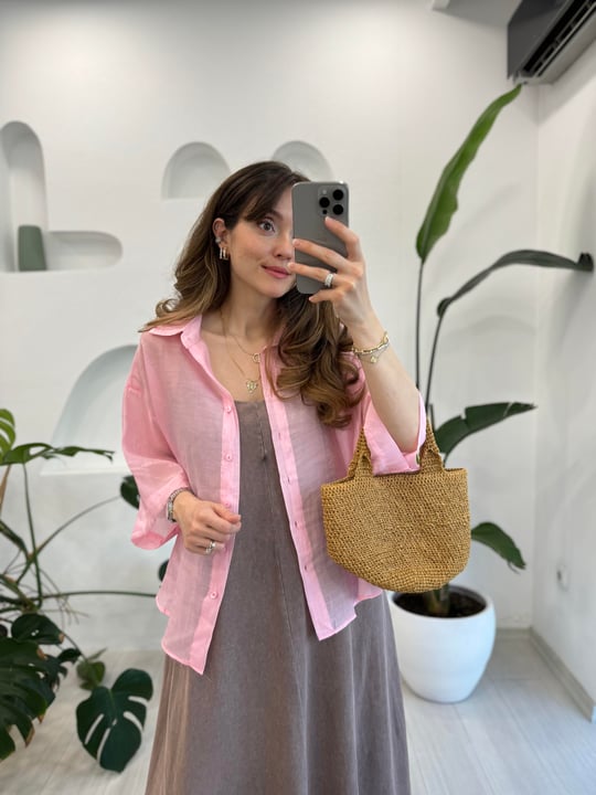 PEMBE 4927 İPEKSİ GÖMLEK 