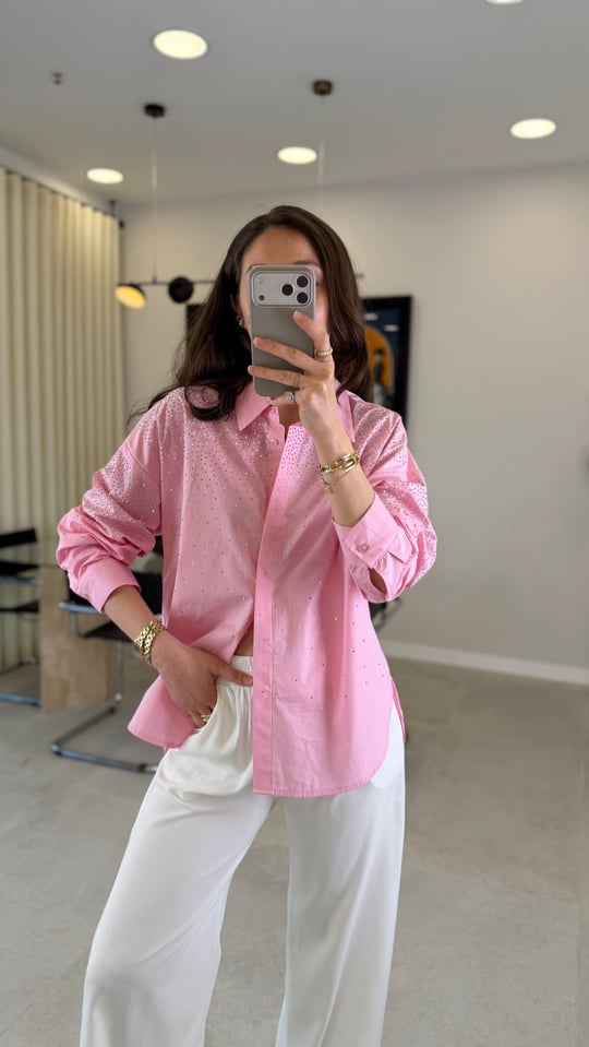 PEMBE 5871 TAŞLI GÖMLEK 