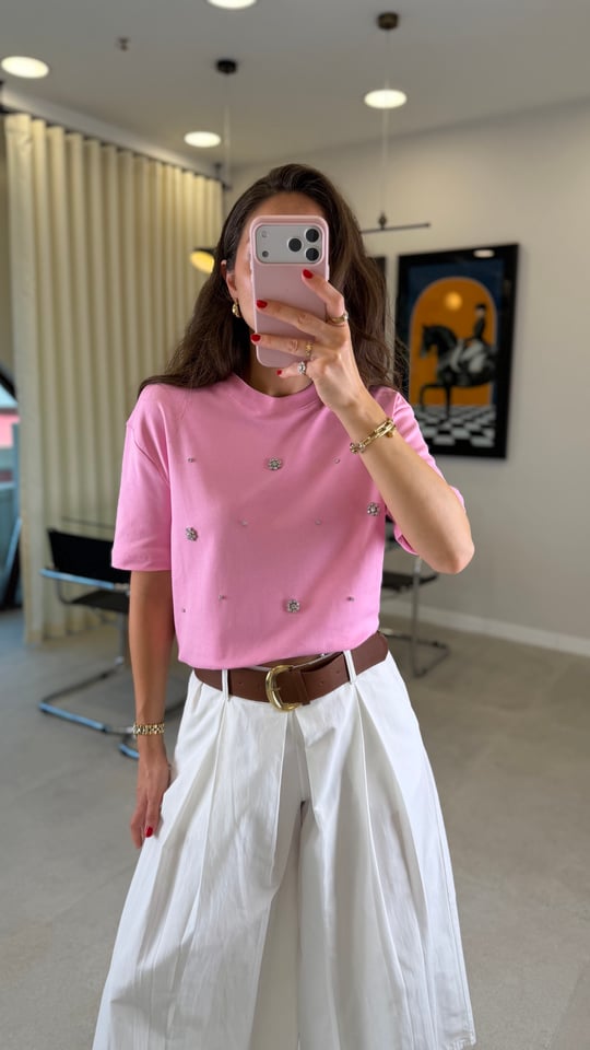 PEMBE 6051 TAŞLI TİŞÖRT 