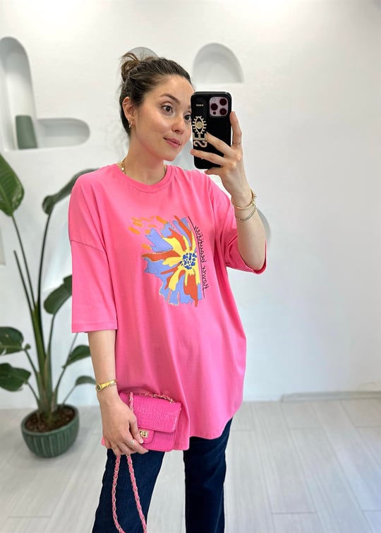 PEMBE BASKILI TSHİRT 