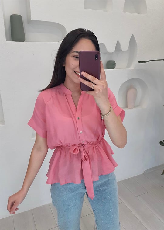 PEMBE BÜZGÜLÜ BLUZ