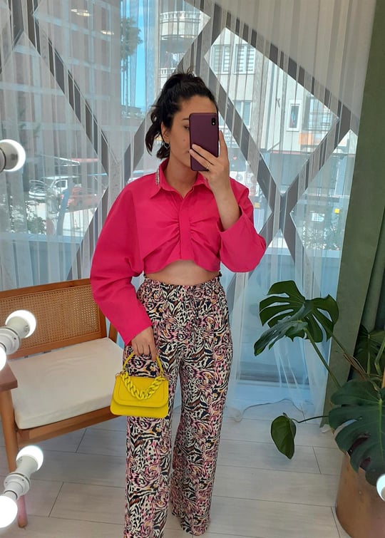 PEMBE DESENLİ BOL PANTOLON