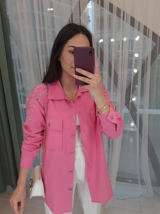 PEMBE GABARDİN CEKET 