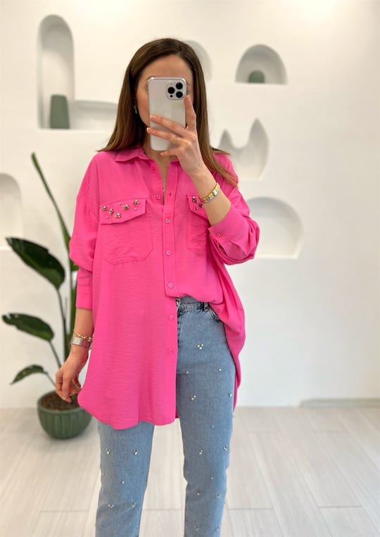 PEMBE TAŞ İŞLEMELİ GÖMLEK