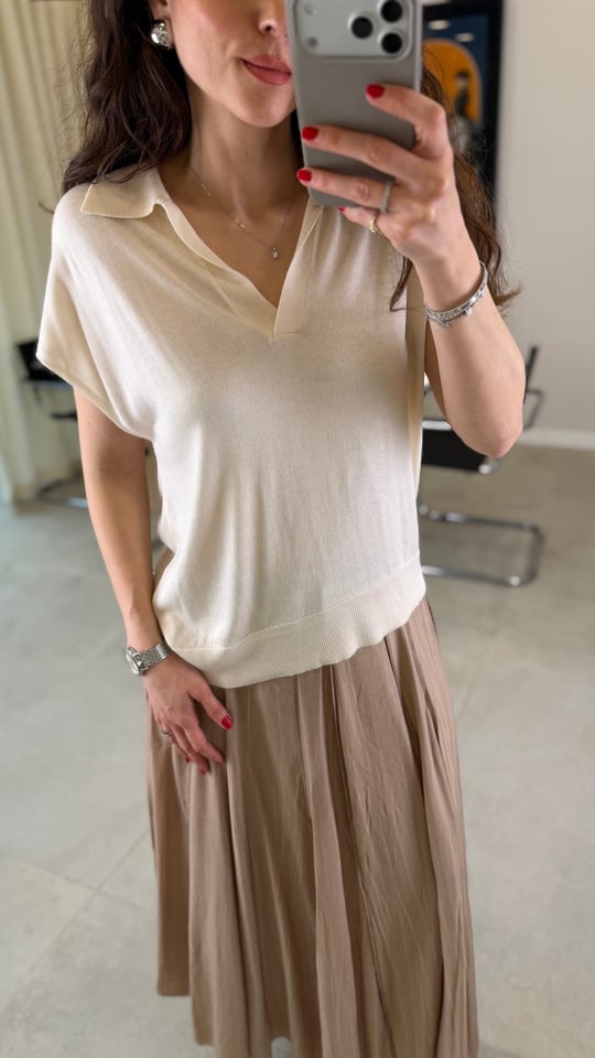 QUSTYLE 1057 POLO YAKA TRİKO KREM STD 